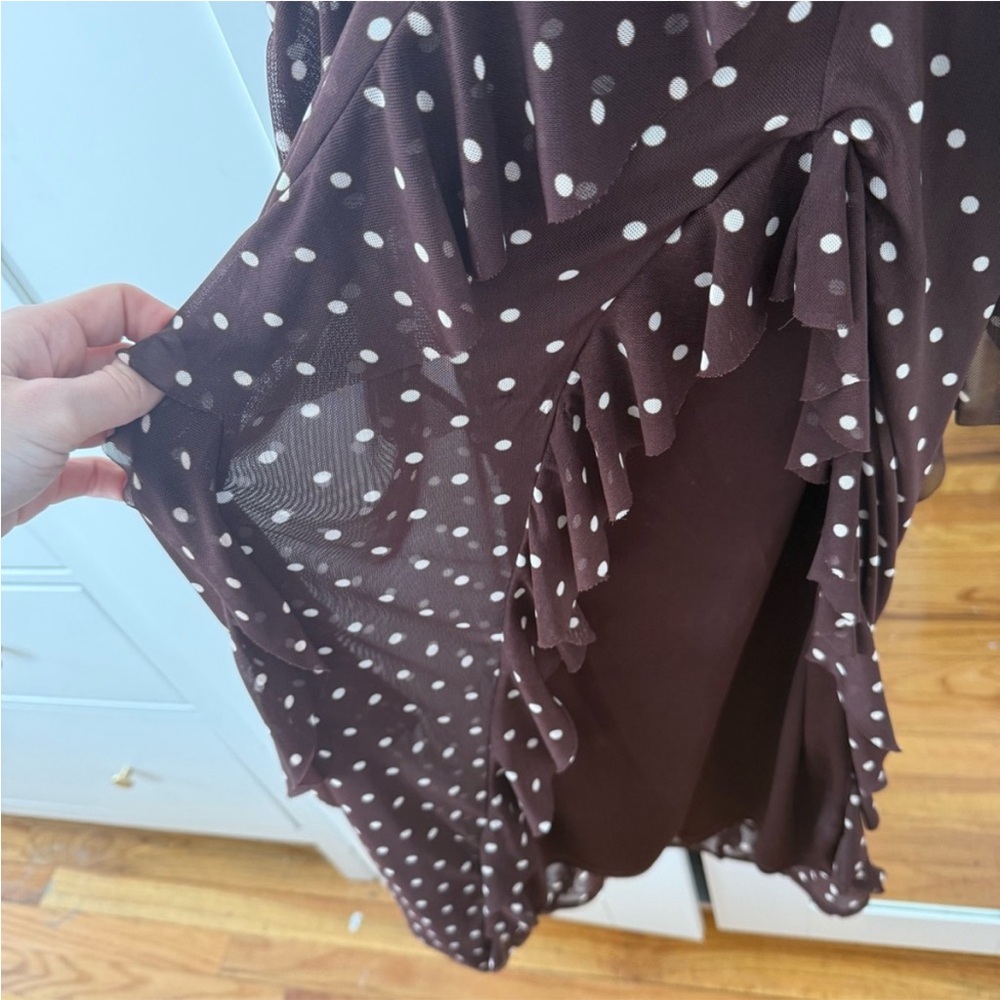 Brown Polka Dot Halter Midi Dress - Picture 2 of 2